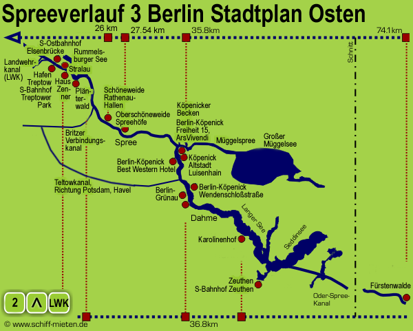 Spreeverlauf 3 Berlin Stadtplan Osten Schiffsanlegestellen Treptow Stralau Oberschneweide Kpenick Grnau Zeuthen Anlegestellen